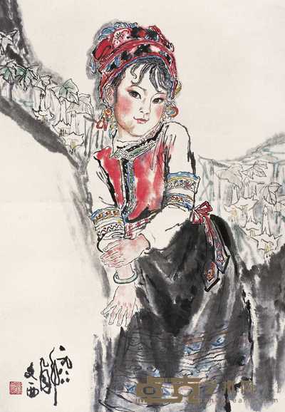 刘文西 1988年作 少女 立轴 68×47cm